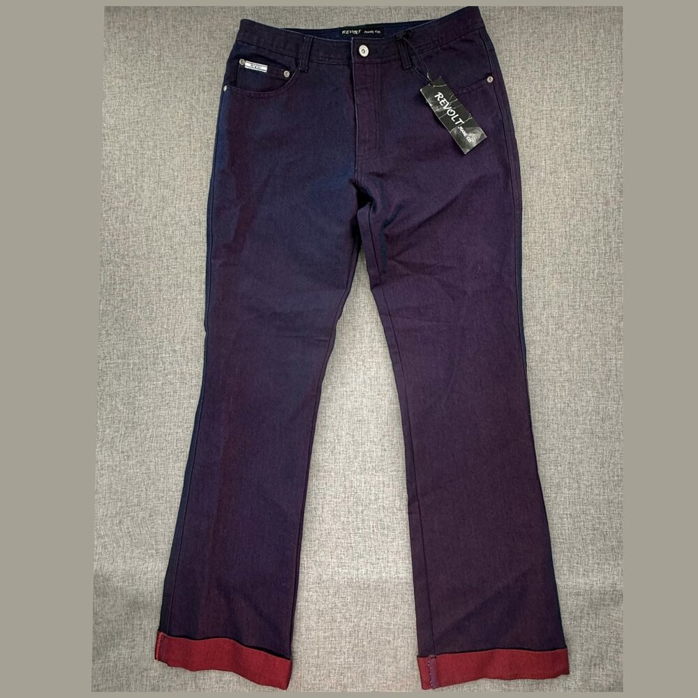 NEW! REVOLT Jeans Co Cuffed Straight Leg 13/14 Cotton Blend Mid Rise Purple